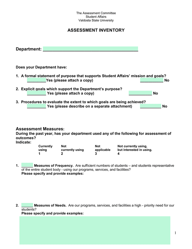 Assessment Inventory screenshot