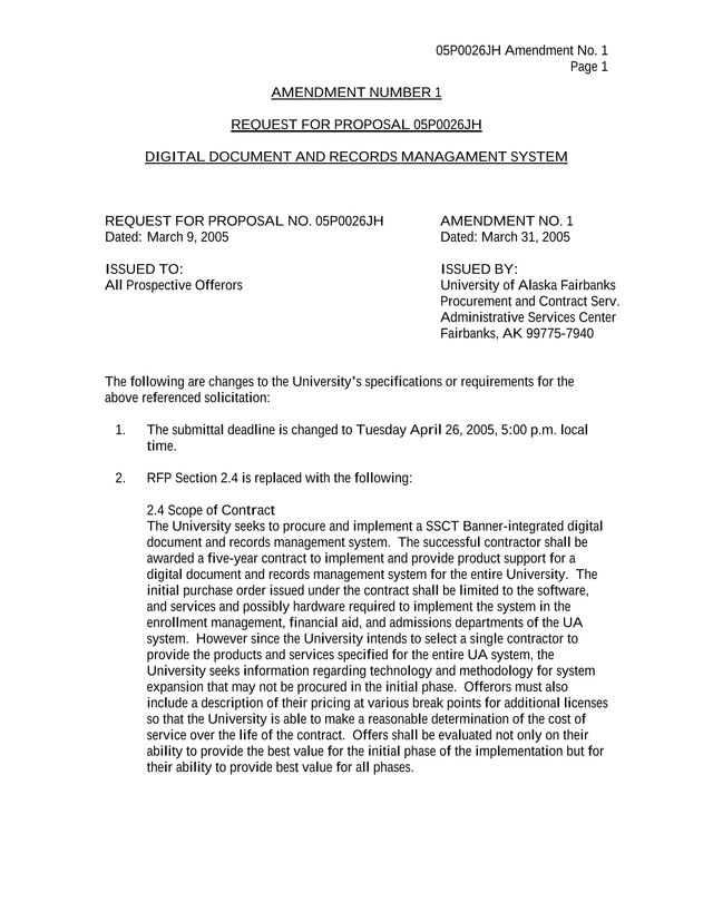 REQUEST FOR PROPOSAL 05P0026JH DIGITAL DOCUMENT AND RECORDS MANAGAMENT SYSTEM screenshot