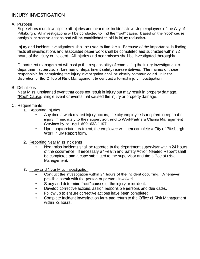 Injury Investigation Form screenshot