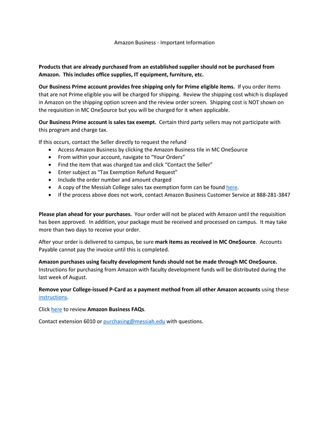 Amazon Business   Important Information screenshot
