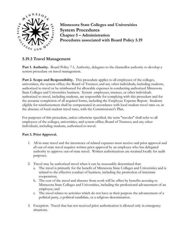 Minnesota State Colleges And Universities System Procedures   Travel Management screenshot