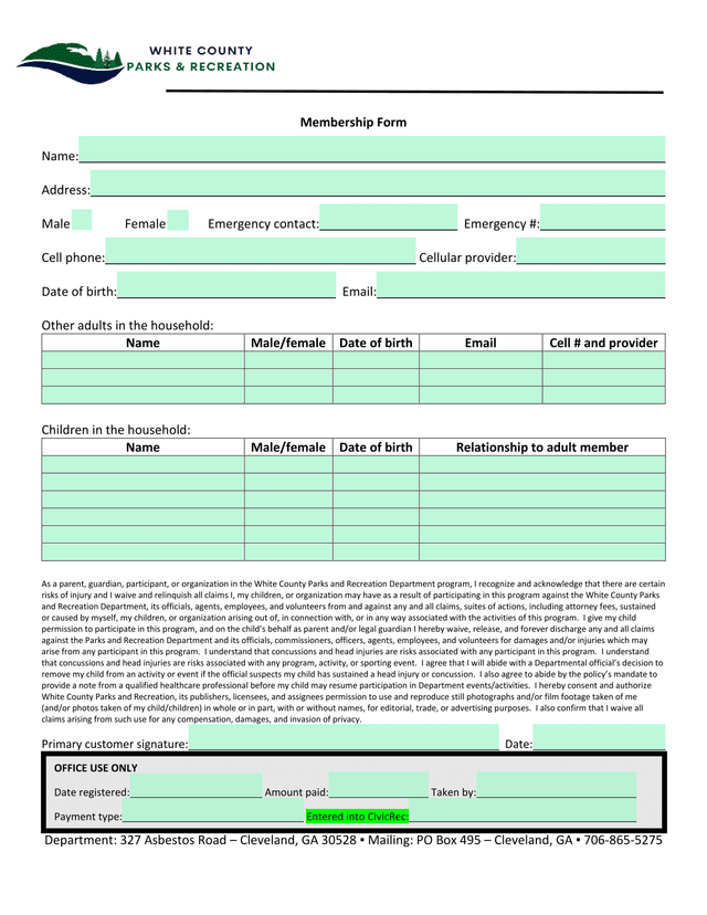 Membership Form screenshot
