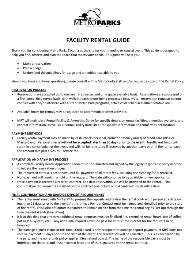 Facility Rental Guide screenshot