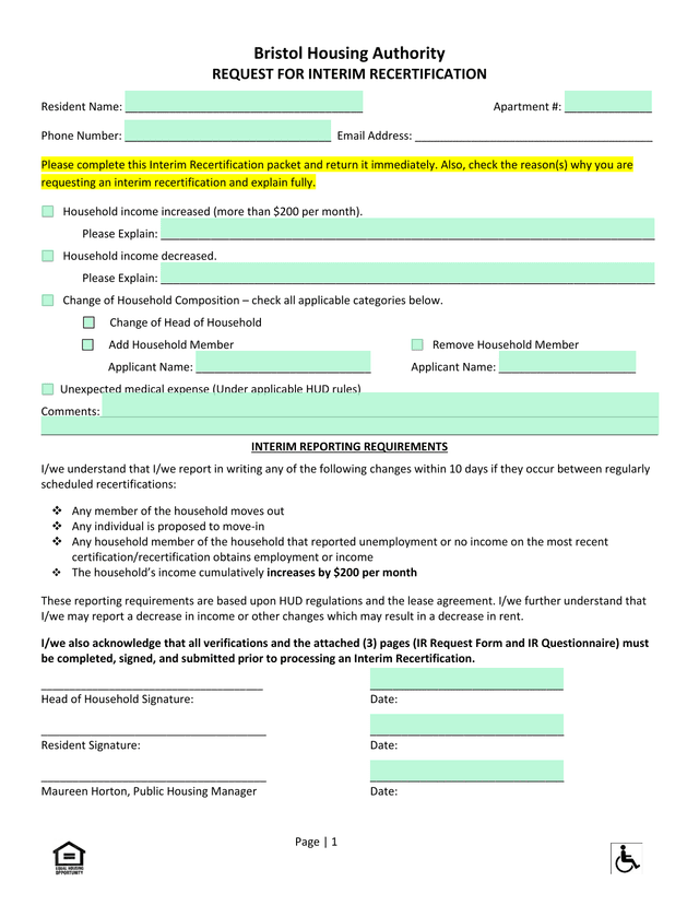REQUEST FOR INTERIM RECERTIFICATION screenshot