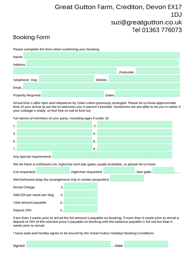 Booking Form screenshot