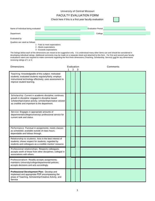 Faculty Evaluation Form screenshot