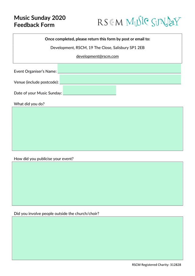 Music Sunday 2020 Feedback Form screenshot