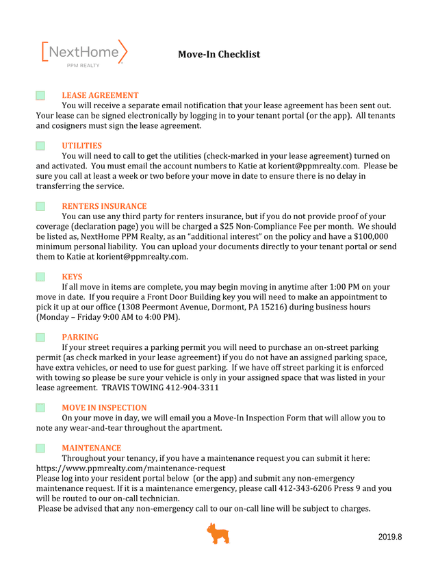Move In Checklist screenshot