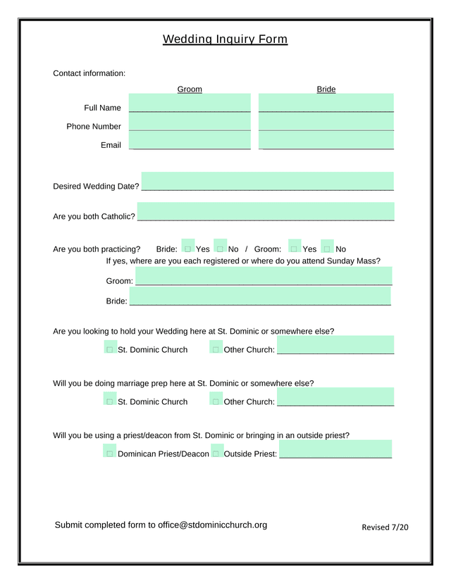 Wedding Inquiry Form screenshot