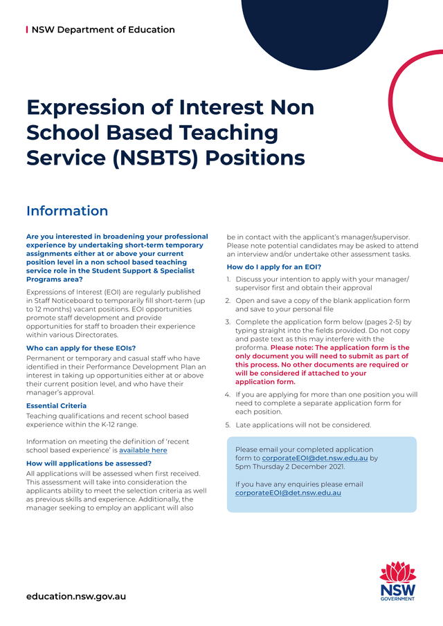 Expression Of Interest Non School Based Teaching Service (NSBTS) Positions Information screenshot