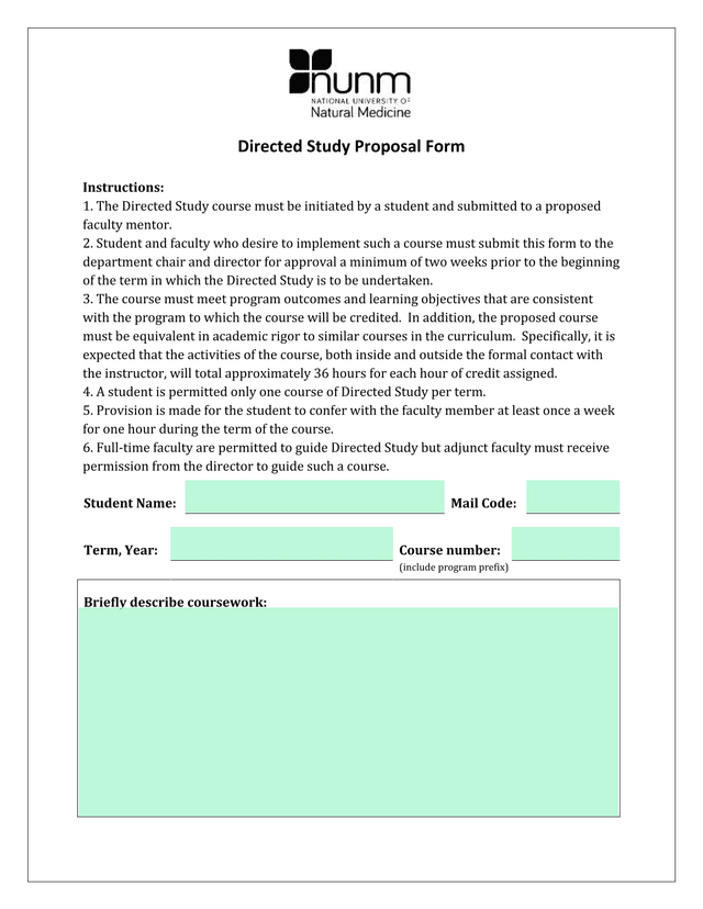 Directed Study Proposal Form screenshot