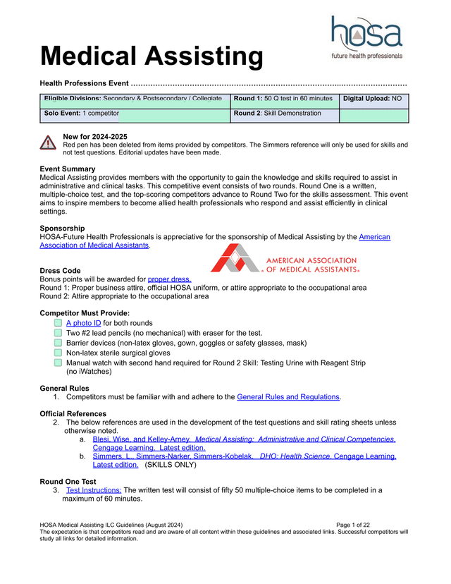 HOSA Medical Assisting Event Guidelines screenshot