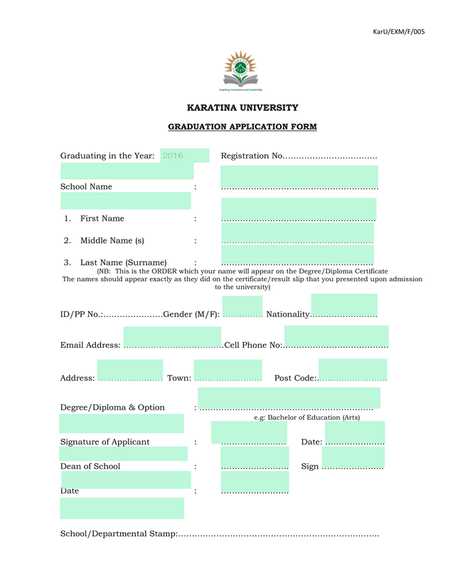 KARATINA UNIVERSITY GRADUATION APPLICATION FORM screenshot