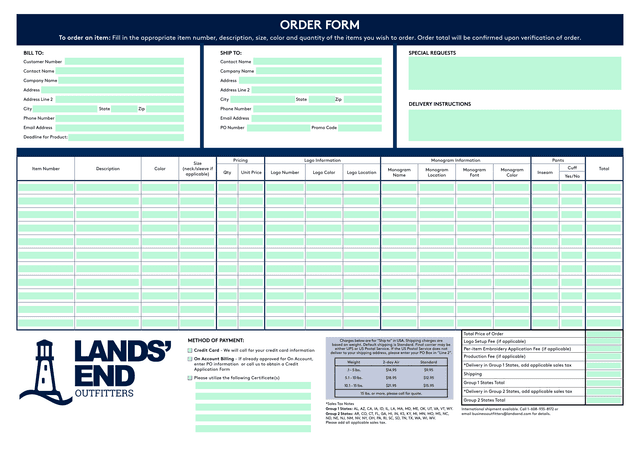ORDER FORM screenshot