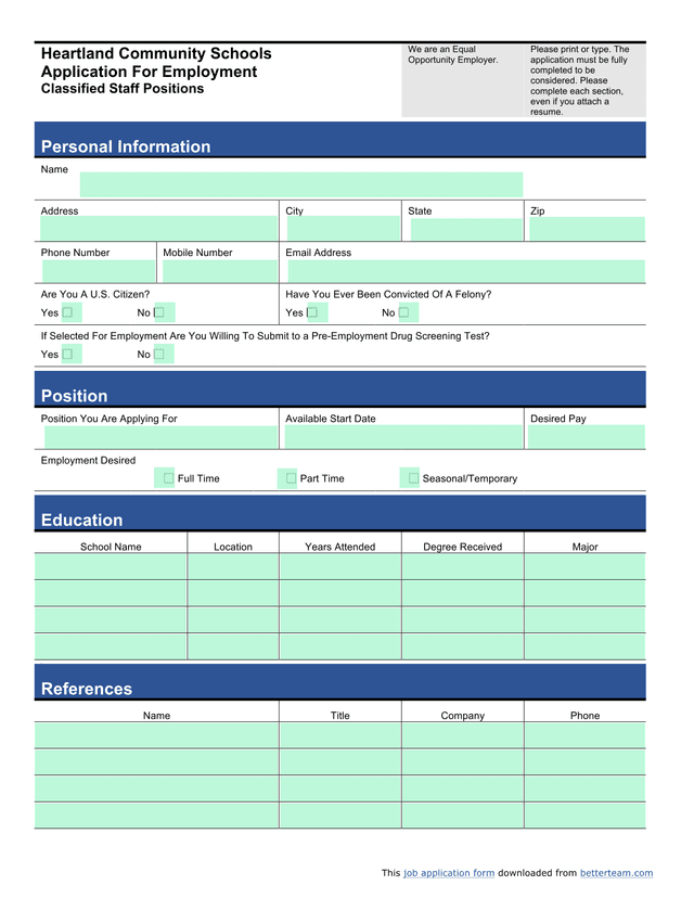 Application For Employment screenshot