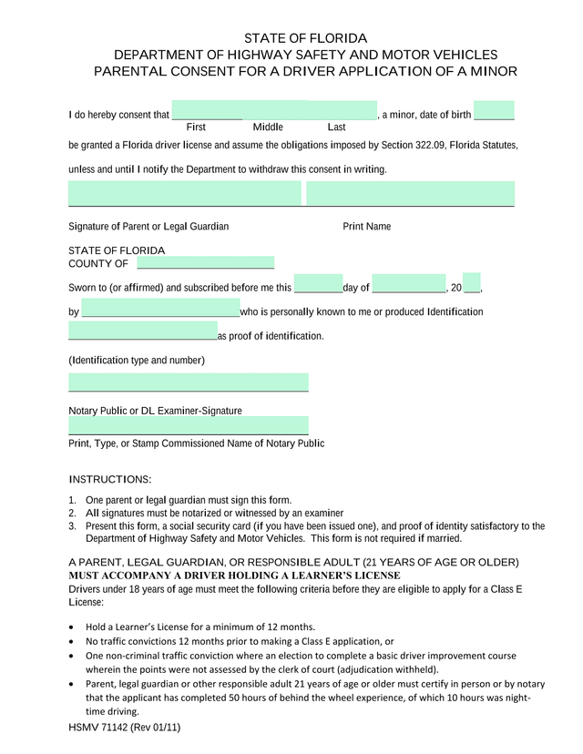 Parental Consent For A Driver Application Of A Minor screenshot