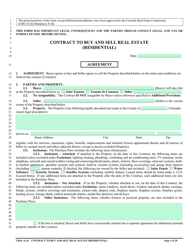 CONTRACT TO BUY AND SELL REAL ESTATE (RESIDENTIAL) screenshot