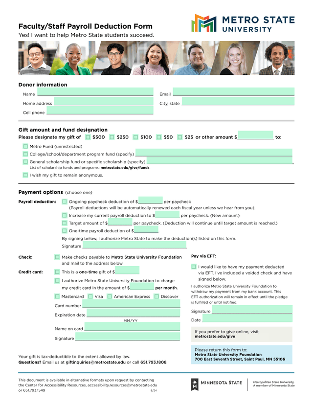 FacultyStaff Payroll Deduction Form screenshot