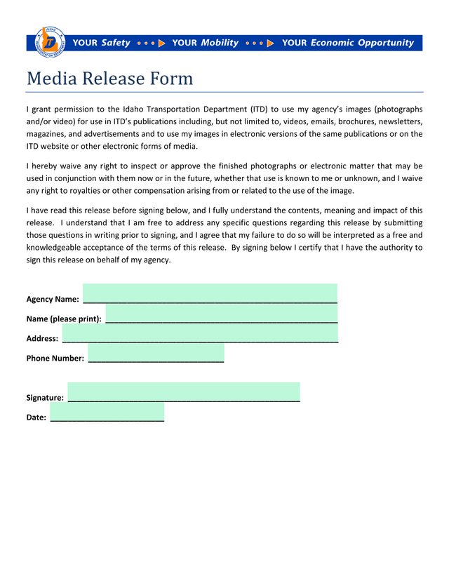 Media Release Form screenshot