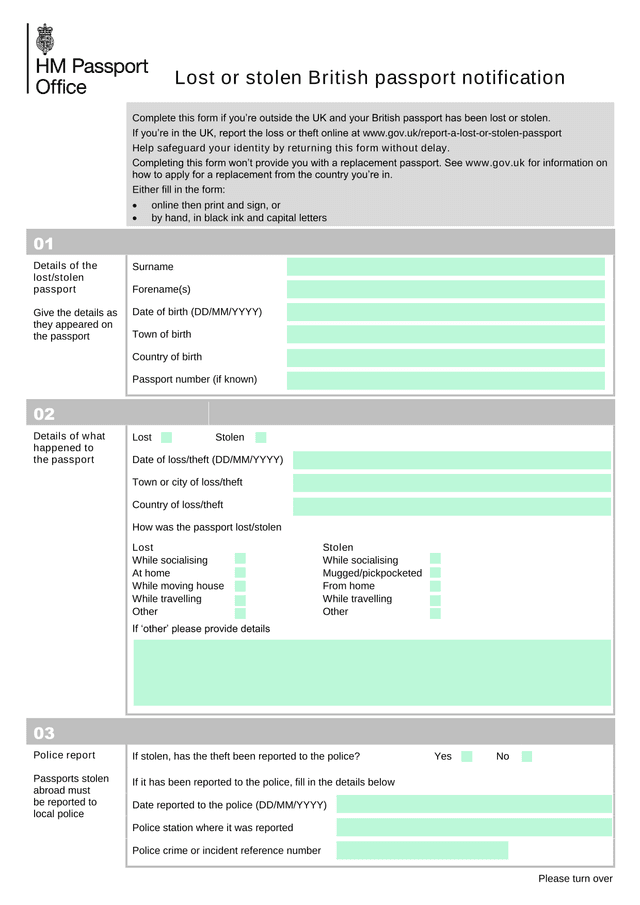 Lost Or Stolen British Passport Notification screenshot