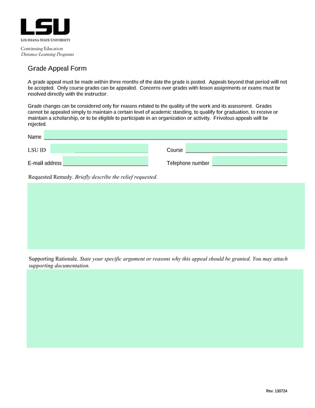Grade Appeal Form screenshot