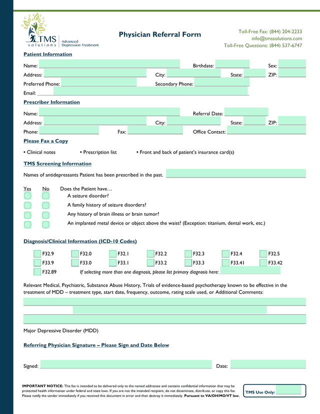 Physician Referral Form screenshot