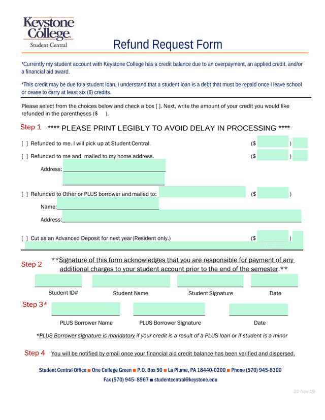 Refund Request Form screenshot