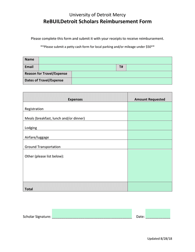 ReBUILDetroit Scholars Reimbursement Form screenshot