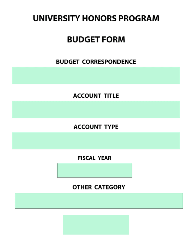UNIVERSITY HONORS PROGRAM BUDGET FORM screenshot