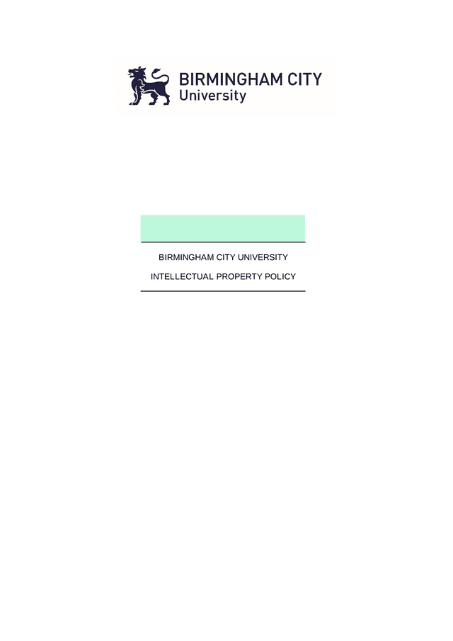 BIRMINGHAM CITY UNIVERSITY INTELLECTUAL PROPERTY POLICY screenshot