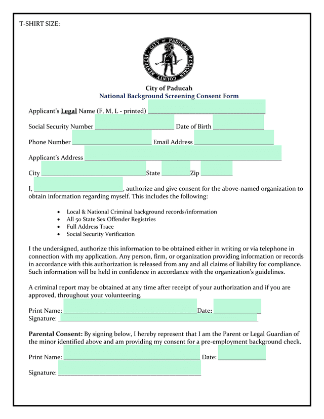 National Background Screening Consent Form screenshot