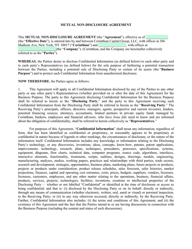 Mutual Non Disclosure Agreement screenshot