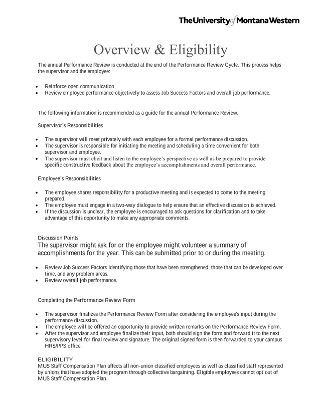 Performance Review Guide screenshot