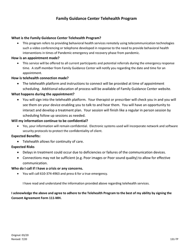 Family Guidance Center Telehealth Program screenshot