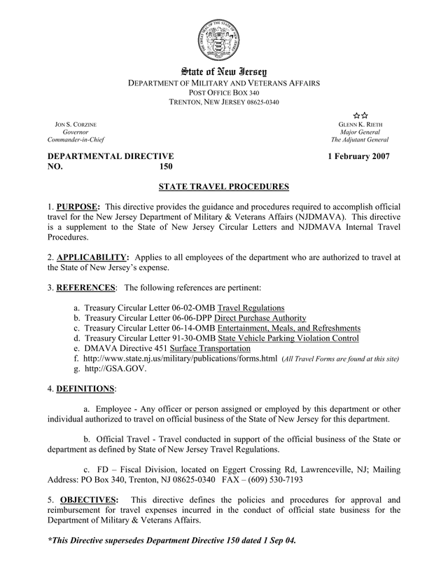 State Travel Procedures screenshot