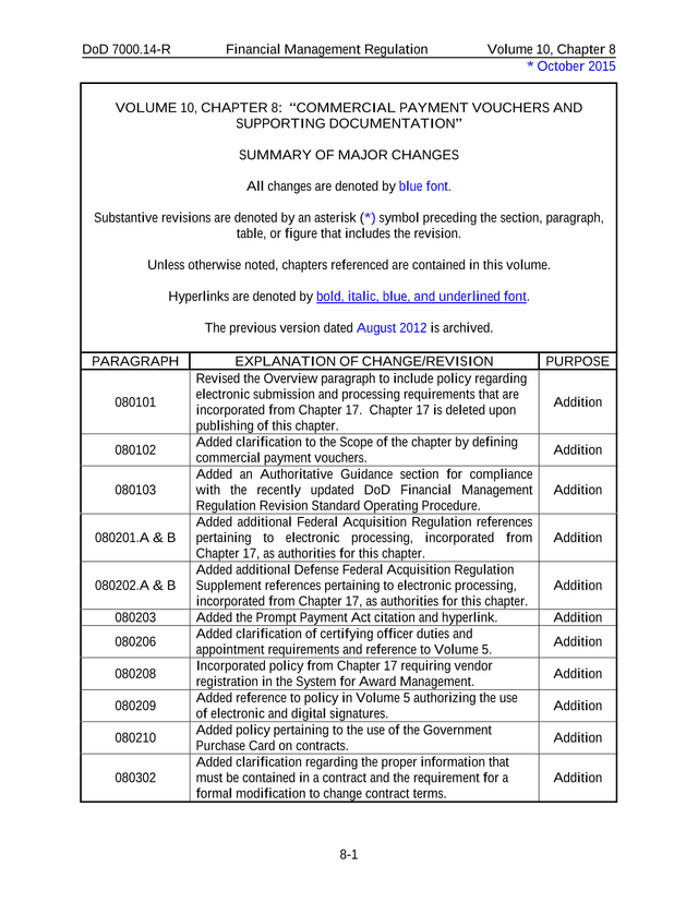 DoD 7000.14 R Financial Management Regulation Volume 10, Chapter 8 screenshot