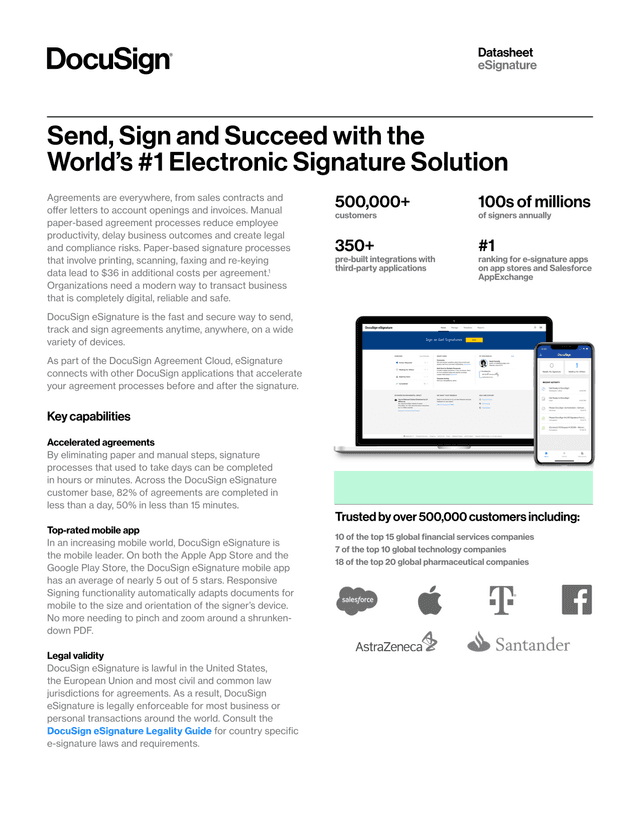 DocuSign ESignature Datasheet screenshot