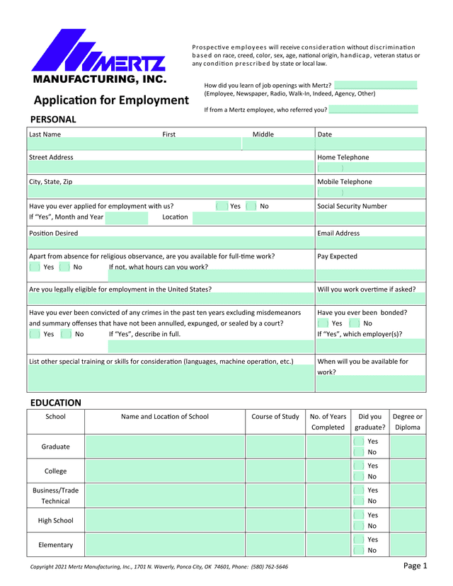 Application For Employment screenshot