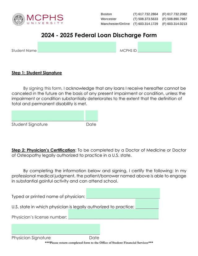 2024   2025 Federal Loan Discharge Form screenshot