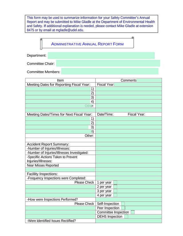 Administrative Annual Report Form screenshot