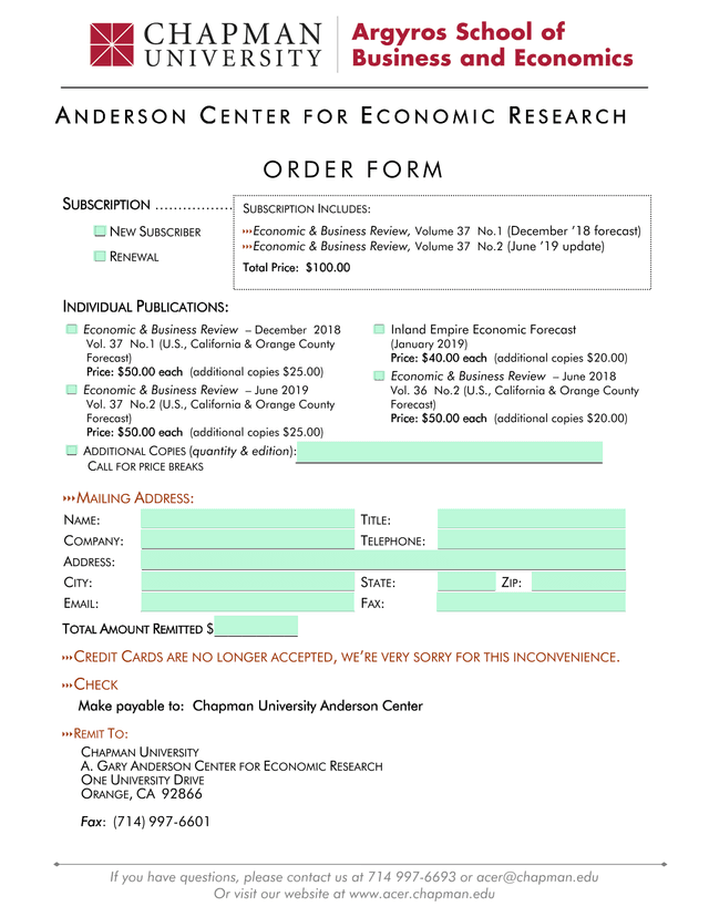 Anderson Center For Economic Research Order Form screenshot
