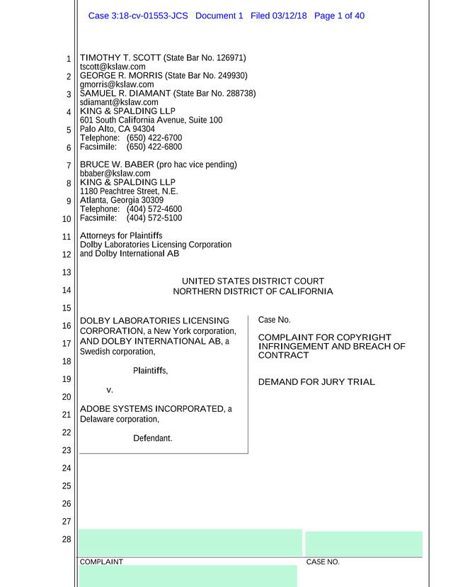 Complaint For Copyright Infringement And Breach Of Contract screenshot