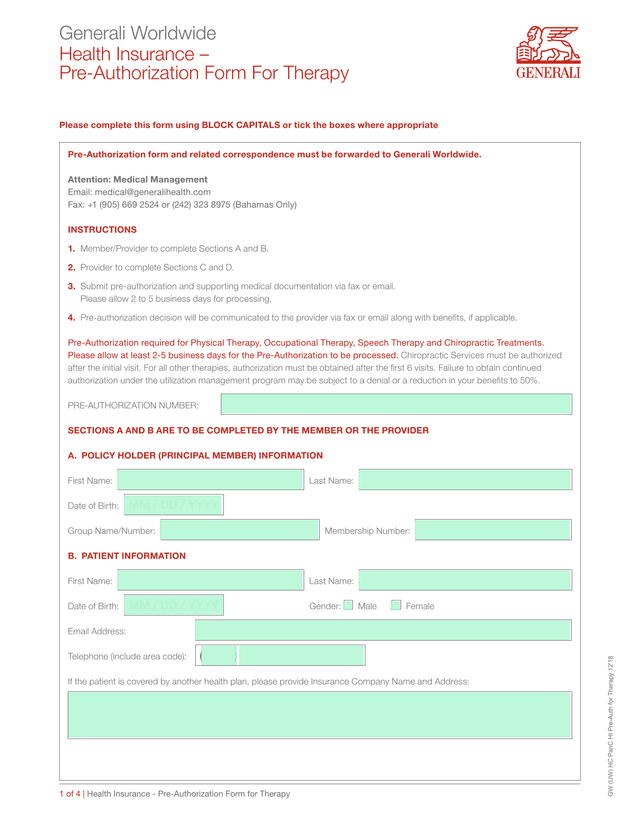Health Insurance   Pre Authorization Form For Therapy screenshot