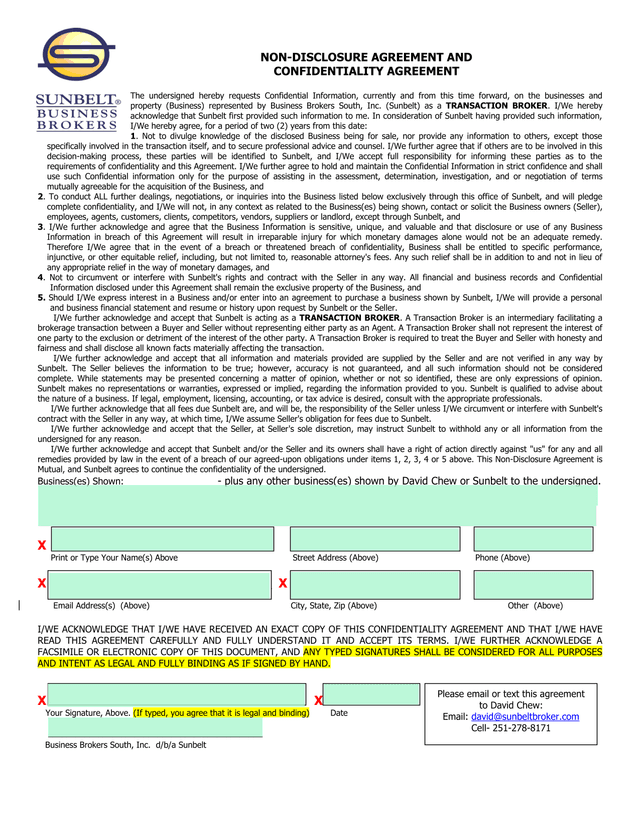 Non Disclosure Agreement And Confidentiality Agreement screenshot