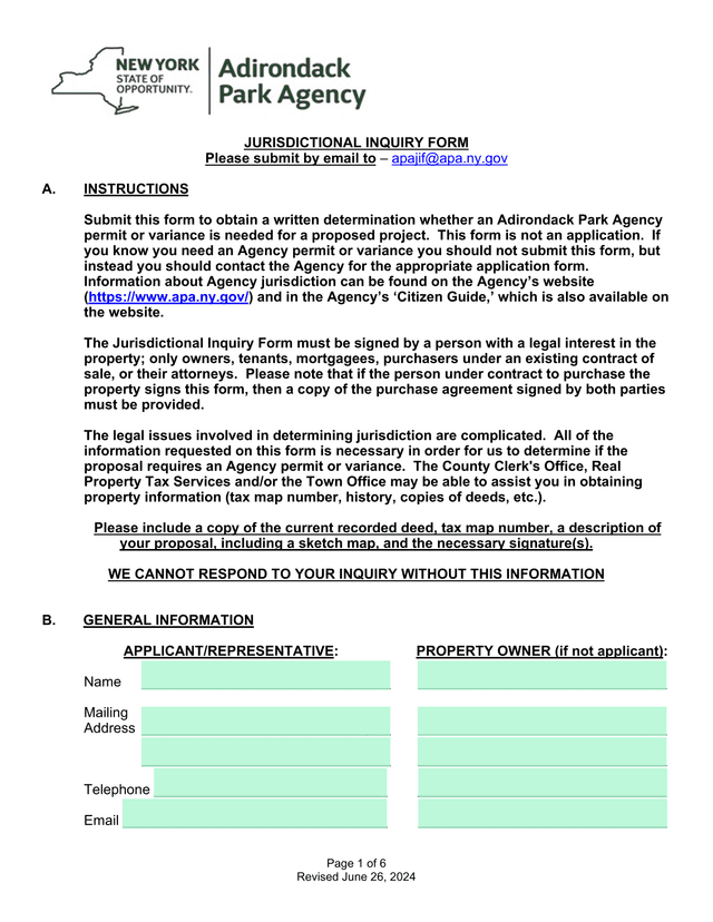 Jurisdictional Inquiry Form screenshot