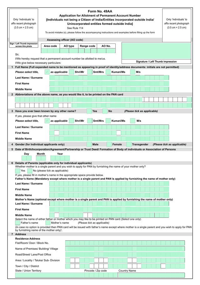 Form No. 49AA   Application For Allotment Of Permanent Account Number screenshot