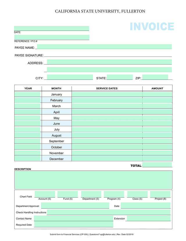 California State University, Fullerton Invoice screenshot