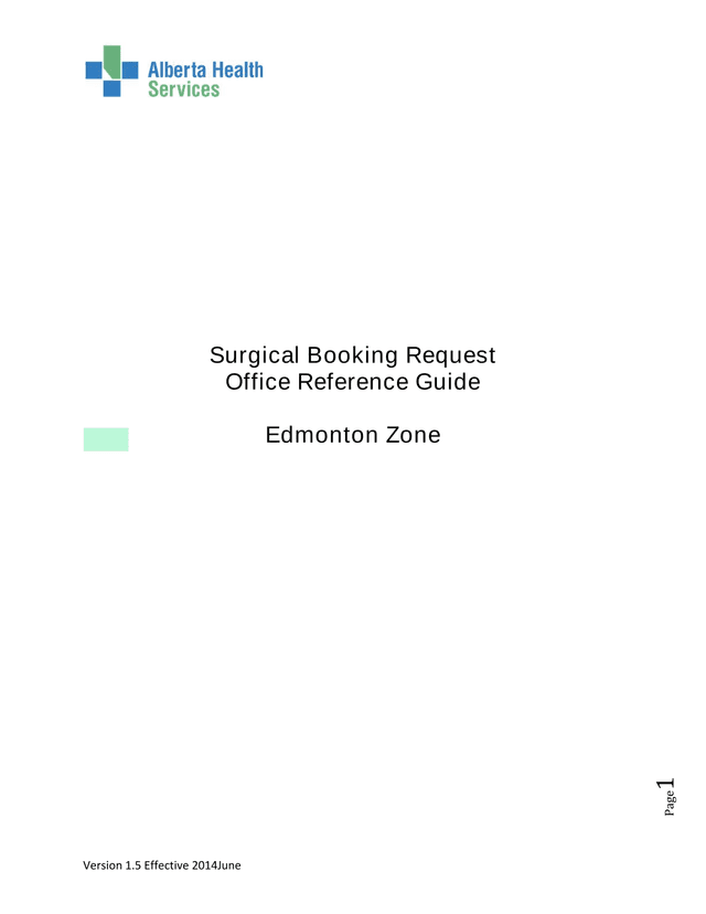 Surgical Booking Request Office Reference Guide screenshot
