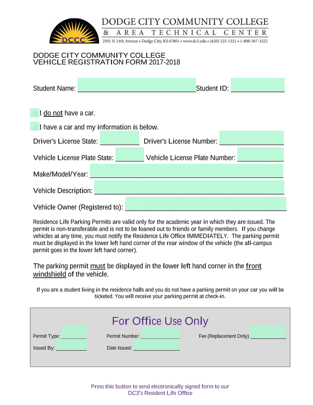 Vehicle Registration Form 2017 2018 screenshot