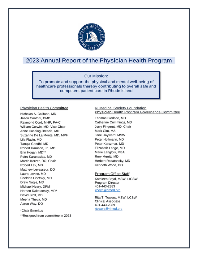 2023 Annual Report Of The Physician Health Program screenshot